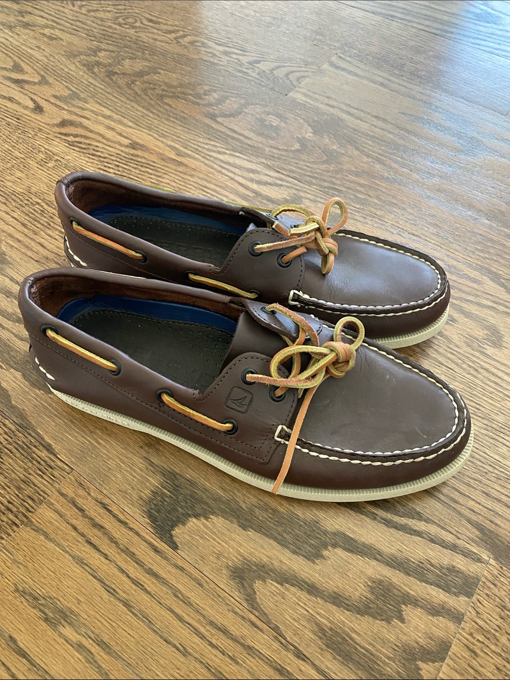 Sperry Brown Leather 2-Eye Boat Shoes with Tan Laces